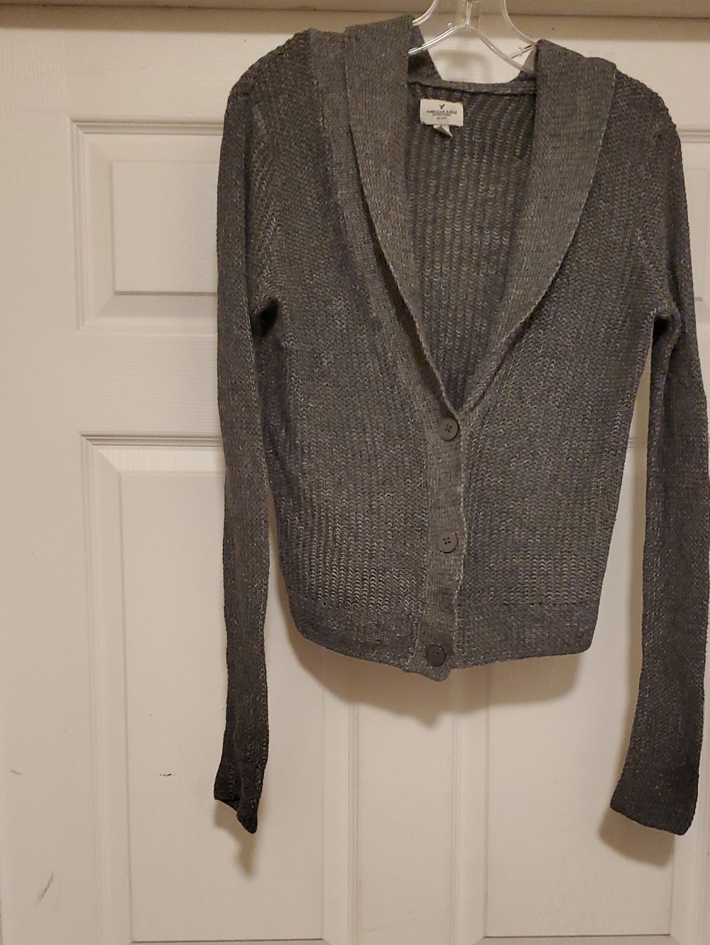 American Eagle Outfitters Gray Hooded Button Cardigan